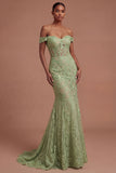 Sage Green Mermaid Off the Shoulder Long Prom Dress