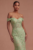Sage Green Mermaid Off the Shoulder Long Prom Dress