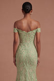 Sage Green Mermaid Off the Shoulder Long Prom Dress