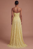 Yellow Floral A Line Strapless Long Prom Dress