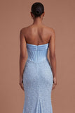 Mermaid Blue Corset Beaded Long Prom Dress