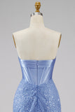 Mermaid Blue Corset Beaded Long Prom Dress