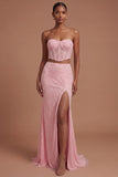 Corset Beaded Sweetheart Mermaid Long Prom Dress with Slit