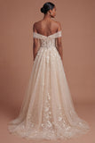 Off the Shoulder Floral Champagne Corset Long Prom Dress