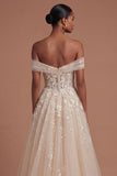 Off the Shoulder Floral Champagne Corset Long Prom Dress