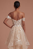 Champagne Corset Off the Shoulder Floral Long Prom Dress
