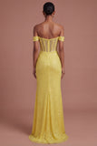 Corset Mermaid Sparkly Yellow Long Prom Dress with Slit