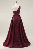 Burgundy Mermaid Sparkly Sequined Long Prom Dress with Slit