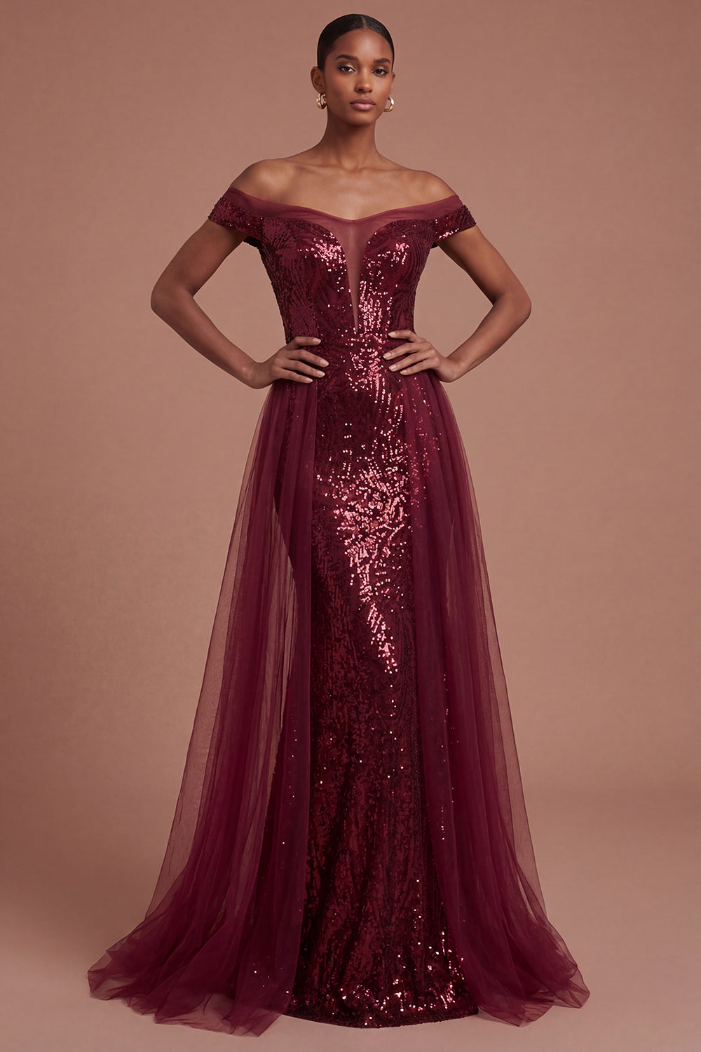Leely Women A Line Burgundy Off the Shoulder Long Prom Dress Sparkly