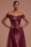 A Line Burgundy Off the Shoulder Long Prom Dress