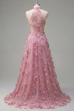 Taro Corset Floral Appliqued Halter Neck High Low Prom Dress