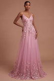 Taro Floral Appliqued Spaghetti Straps Long Prom Dress