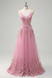 Taro Floral Appliqued Spaghetti Straps Long Prom Dress