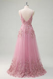 Taro Floral Appliqued Spaghetti Straps Long Prom Dress