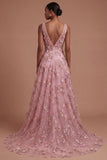 Taro Floral V Neck Sleeveless High Low Prom Dress