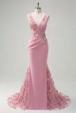 Mermaid Taro Floral Ruched Long Prom Dress