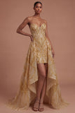 Corset Golden Sweetheart High Low Prom Dress