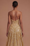 Corset Golden Sweetheart High Low Prom Dress