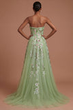 Floral A Line Green Sweetheart Long Prom Dress