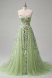 Floral A Line Green Sweetheart Long Prom Dress