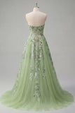 Floral A Line Green Sweetheart Long Prom Dress
