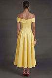 Ruched Yellow Off the Shoulder A Line Long Wedding Guest Dress