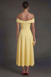 Corset Yellow Off the Shoulder A Line Long Wedding Guest Dress with Slit