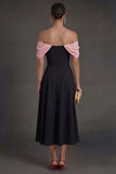 Black A Line Off the Shoulder Midi Wedding Guest Dress