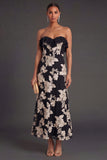 Light Blue A Line Floral Strapless Long Wedding Guest Dress
