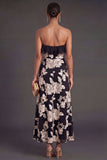Light Blue A Line Floral Strapless Long Wedding Guest Dress