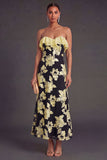 Light Blue A Line Floral Strapless Long Wedding Guest Dress