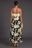 Light Blue A Line Floral Strapless Long Wedding Guest Dress