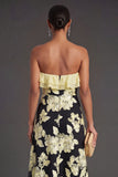 Light Blue A Line Floral Strapless Long Wedding Guest Dress