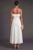 Light Blue A Line Floral Strapless Long Wedding Guest Dress