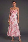 Light Blue A Line Floral Strapless Long Wedding Guest Dress