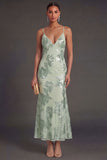 Sage Green Mermaid Floral Long Wedding Guest Dress