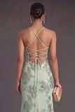 Sage Green Mermaid Floral Long Wedding Guest Dress