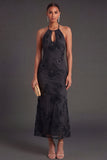 Appliqued Blue Floral Mermaid Midi Wedding Guest Dress