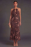 Appliqued Blue Floral Mermaid Midi Wedding Guest Dress