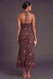 Appliqued Blue Floral Mermaid Midi Wedding Guest Dress