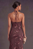 Appliqued Blue Floral Mermaid Midi Wedding Guest Dress