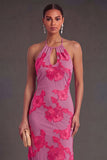 Appliqued Blue Floral Mermaid Midi Wedding Guest Dress