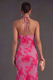 Appliqued Blue Floral Mermaid Midi Wedding Guest Dress