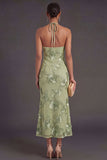 Appliqued Blue Floral Mermaid Midi Wedding Guest Dress