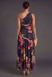 Ivory A Line Floral Ruched Long Wedding Guest Dress