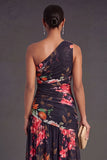 Ivory A Line Floral Ruched Long Wedding Guest Dress