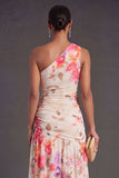 Ivory A Line Floral Ruched Long Wedding Guest Dress