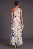 Ivory A Line Floral Ruched Long Wedding Guest Dress