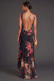 Black Floral Corset Thick Straps High Low Wedding Guest Dress