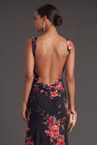 Black Floral Corset Thick Straps High Low Wedding Guest Dress